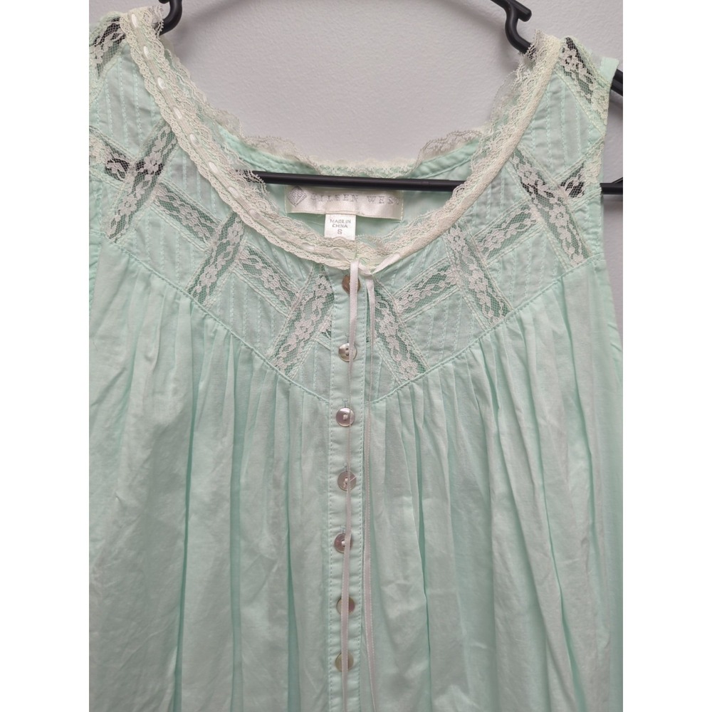 D5 Eileen West Nightgown Sleeveless Cotton Ballet Length Button Front Lace Mint - Picture 2 of 4